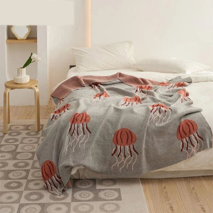 Cosy and stylish Kawaii jellyfish pattern cotton knitted blanket for home and outdoor use