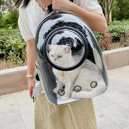 Luxury Cat Space Capsule Backpack in yellow, a transparent pet carrier for stylish outings and travel
