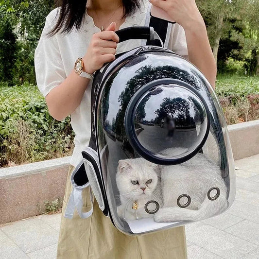 Luxury Cat Space Capsule Backpack in yellow, a transparent pet carrier for stylish outings and travel