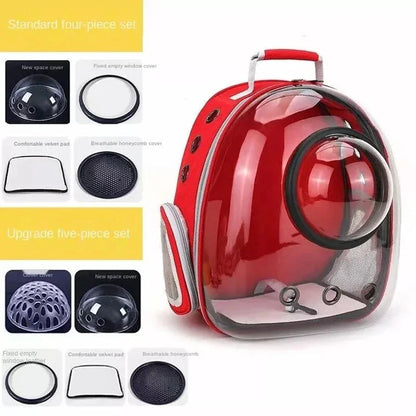 Luxury Cat Space Capsule Backpack in yellow, a transparent pet carrier for stylish outings and travel