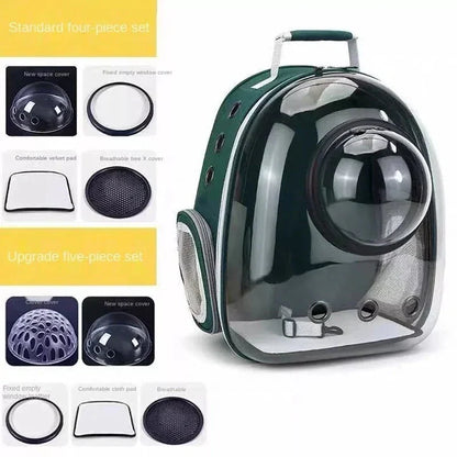 Luxury Cat Space Capsule Backpack in yellow, a transparent pet carrier for stylish outings and travel