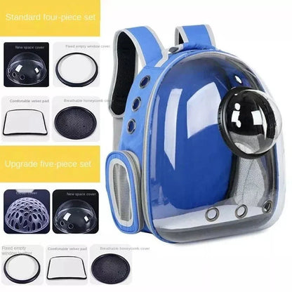 Luxury Cat Space Capsule Backpack in yellow, a transparent pet carrier for stylish outings and travel