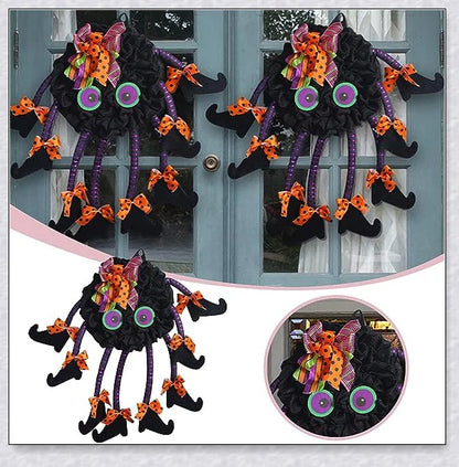 Spooky Halloween Multi-Legged Witch Wreath with vibrant colours, unique design, and adjustable legs