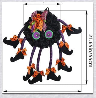 Spooky Halloween Multi-Legged Witch Wreath with vibrant colours, unique design, and adjustable legs