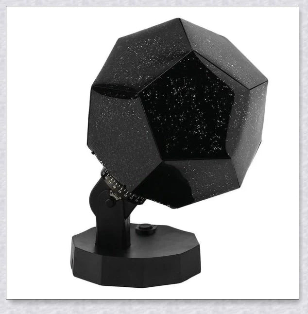 A star projector lamp casting a stunning display of stars and constellations across a bedroom wall