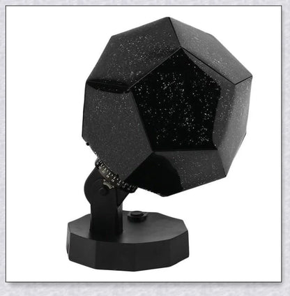 A star projector lamp casting a stunning display of stars and constellations across a bedroom wall