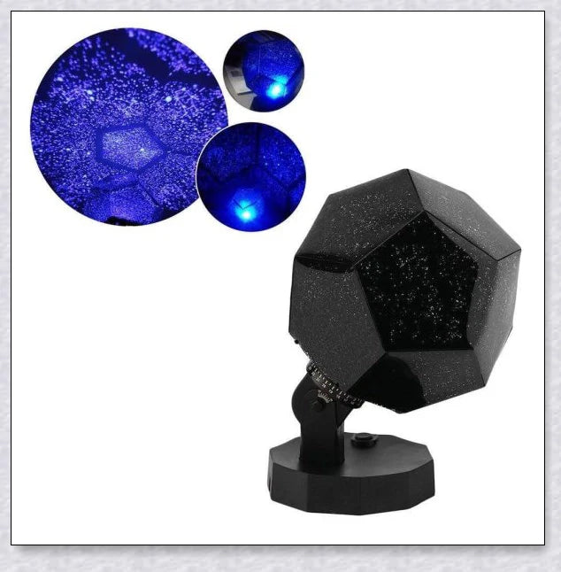 A star projector lamp casting a stunning display of stars and constellations across a bedroom wall