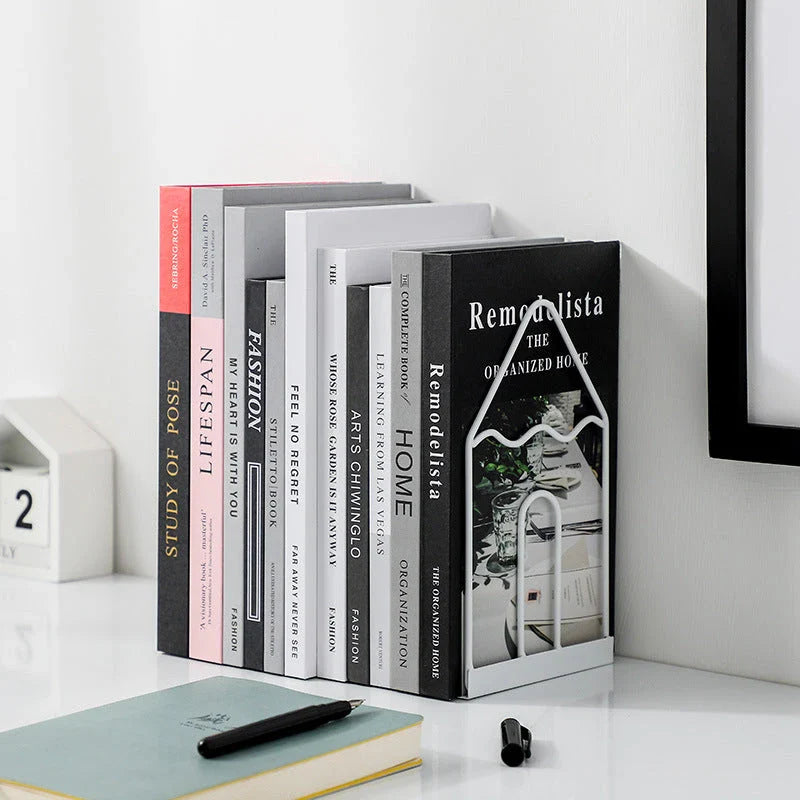 Stylish and durable black and white iron bookends for organised desks and home libraries