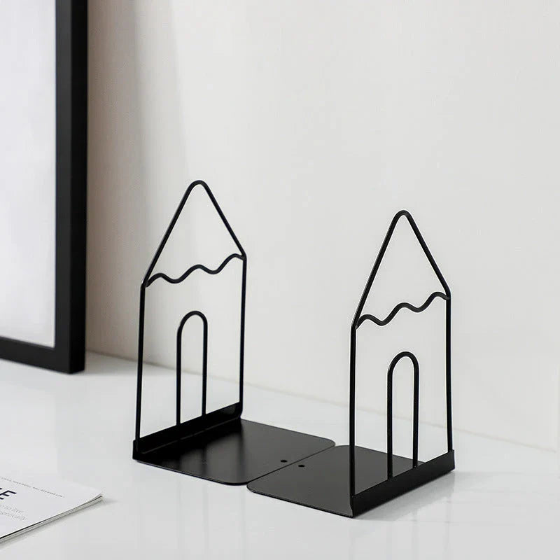Stylish and durable black and white iron bookends for organised desks and home libraries