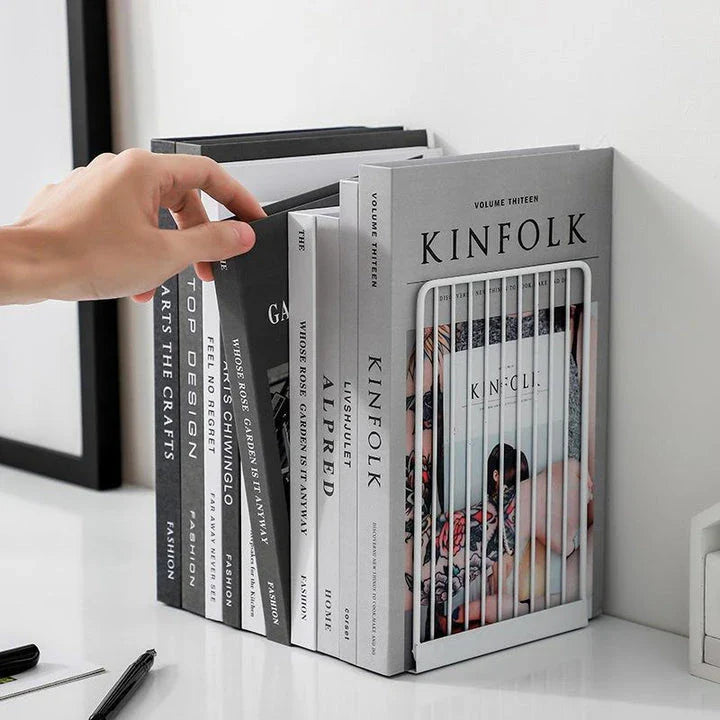 Stylish and durable black and white iron bookends for organised desks and home libraries
