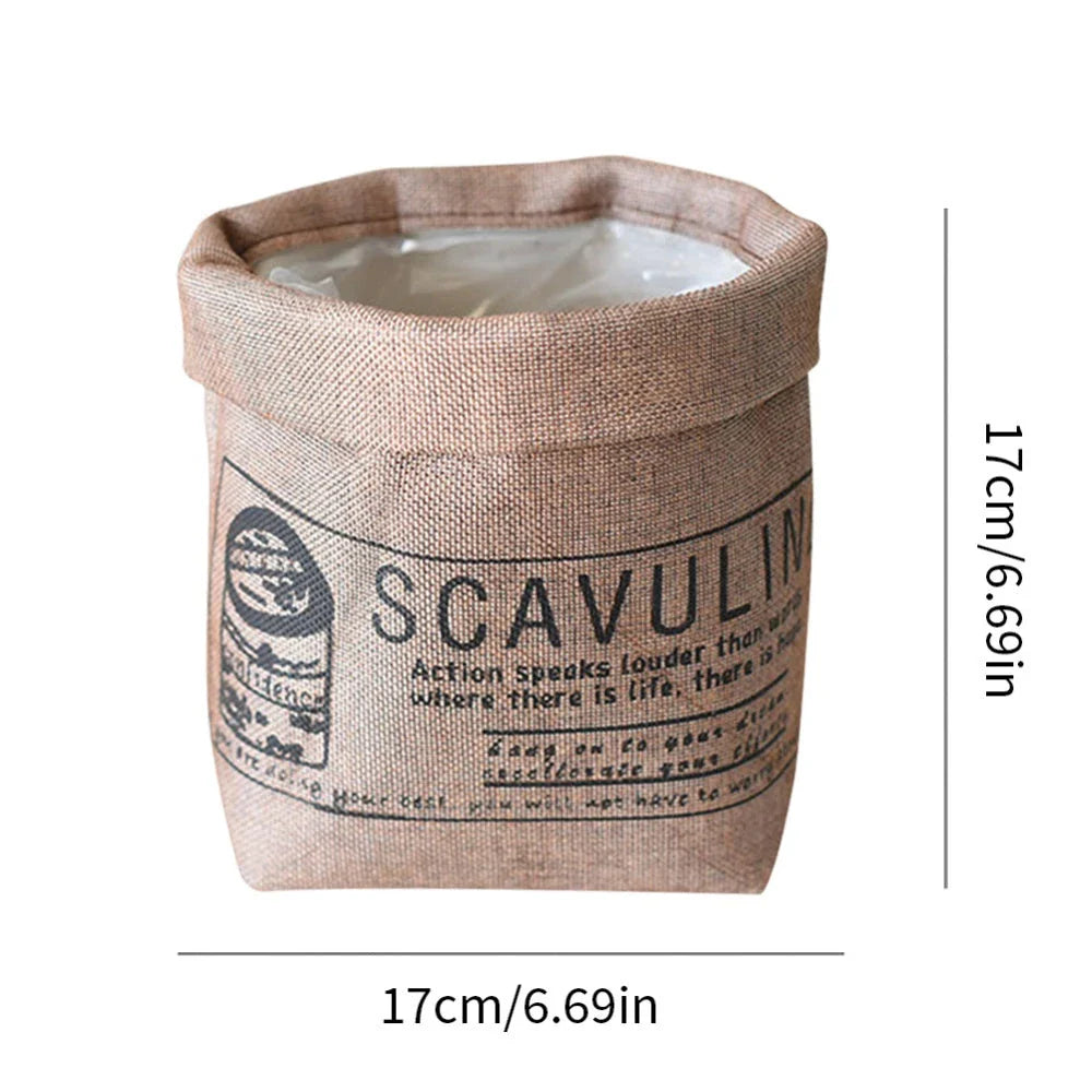 Cream white fabric flower pot cover and storage bag with a neat, upright shape and handmade details