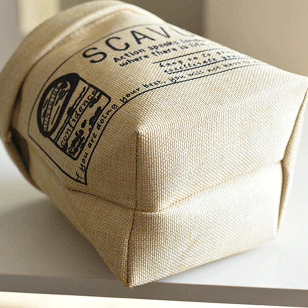 Cream white fabric flower pot cover and storage bag with a neat, upright shape and handmade details