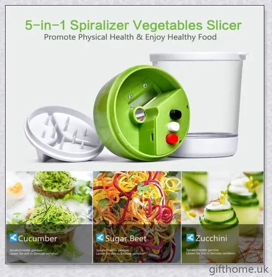 Adjustable spiral cutter with container for creating beautiful vegetable noodles and garnishes