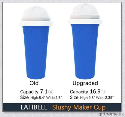 A silicone and TPU slushy cup with a straw and spoon, capable of turning liquids into frozen treats in just 1-2 minutes.