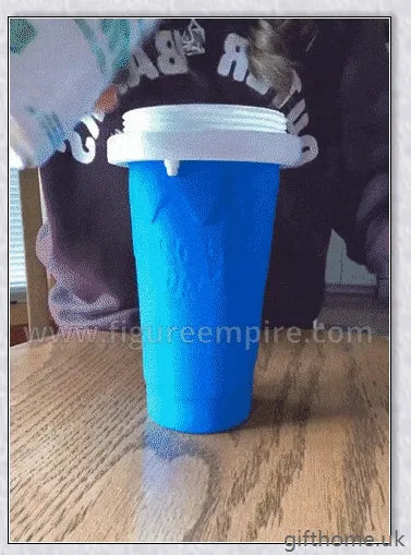 A silicone and TPU slushy cup with a straw and spoon, capable of turning liquids into frozen treats in just 1-2 minutes.