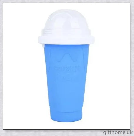 A silicone and TPU slushy cup with a straw and spoon, capable of turning liquids into frozen treats in just 1-2 minutes.