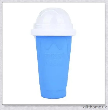 A silicone and TPU slushy cup with a straw and spoon, capable of turning liquids into frozen treats in just 1-2 minutes.