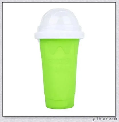 A silicone and TPU slushy cup with a straw and spoon, capable of turning liquids into frozen treats in just 1-2 minutes.