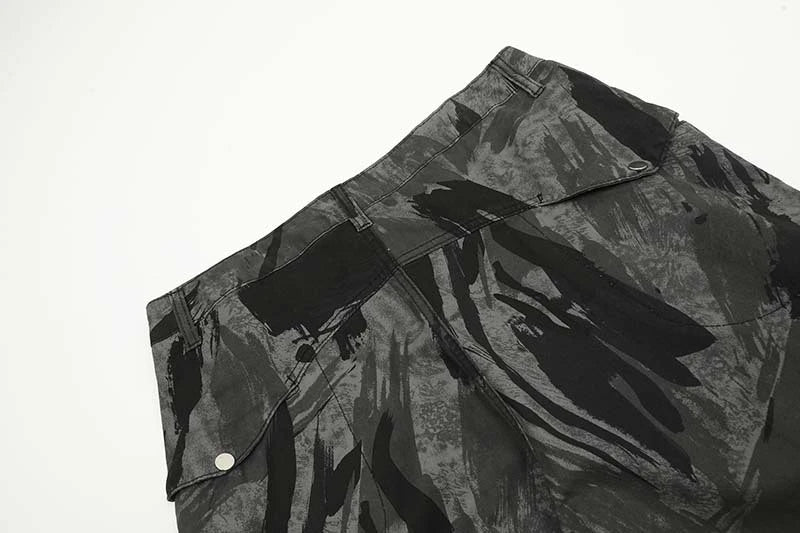 Graffiti-inspired camouflage print straight jeans for fashionable men and women