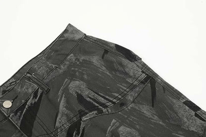 Graffiti-inspired camouflage print straight jeans for fashionable men and women