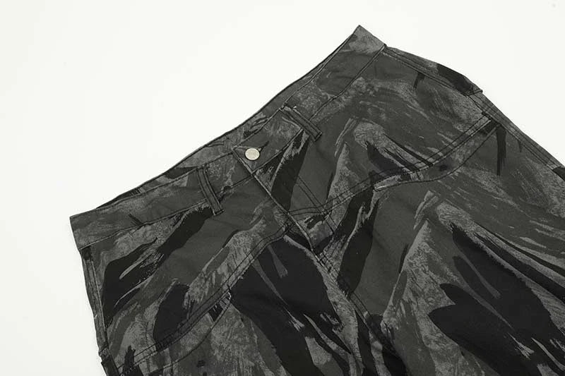 Graffiti-inspired camouflage print straight jeans for fashionable men and women