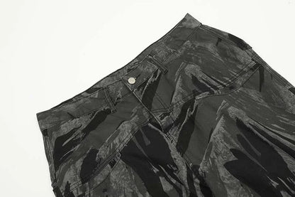 Graffiti-inspired camouflage print straight jeans for fashionable men and women
