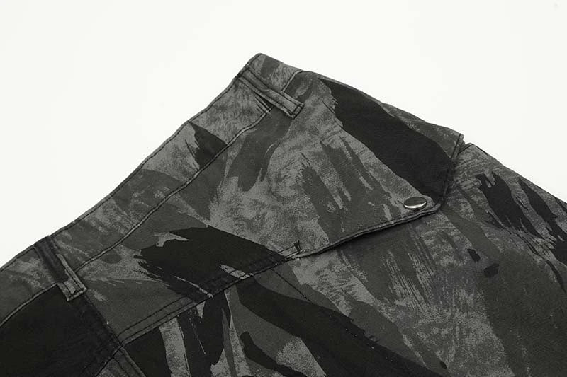 Graffiti-inspired camouflage print straight jeans for fashionable men and women
