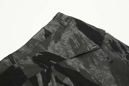 Graffiti-inspired camouflage print straight jeans for fashionable men and women