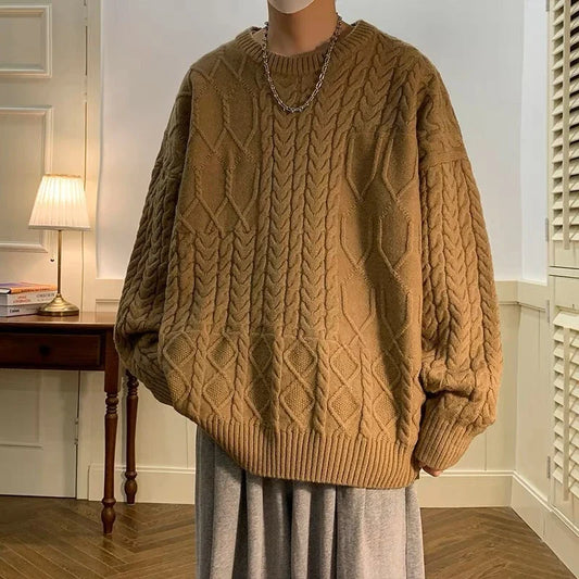 A cosy and stylish cable-knit sweater for men, featuring a relaxed fit and premium Japanese design