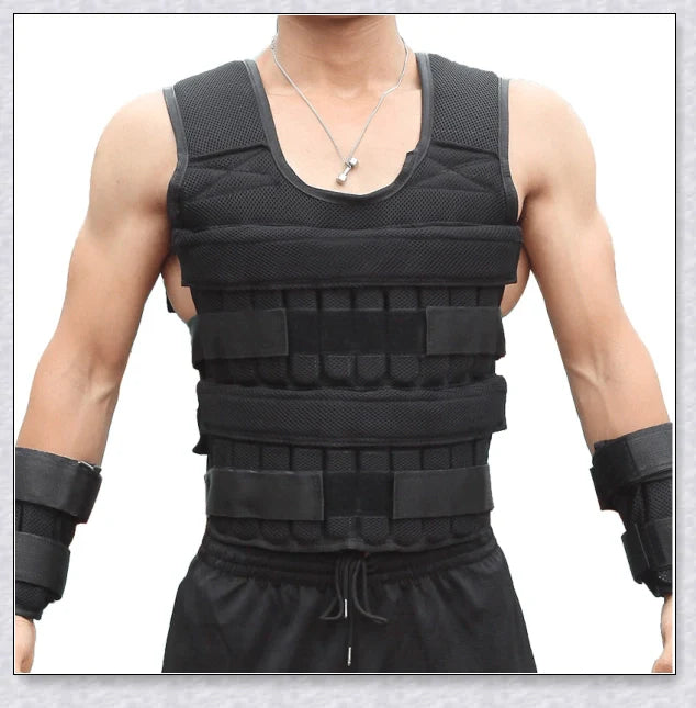 A weighted vest for boxing, bodybuilding, and tactical training, with 32 adjustable pockets to customise the resistance level.