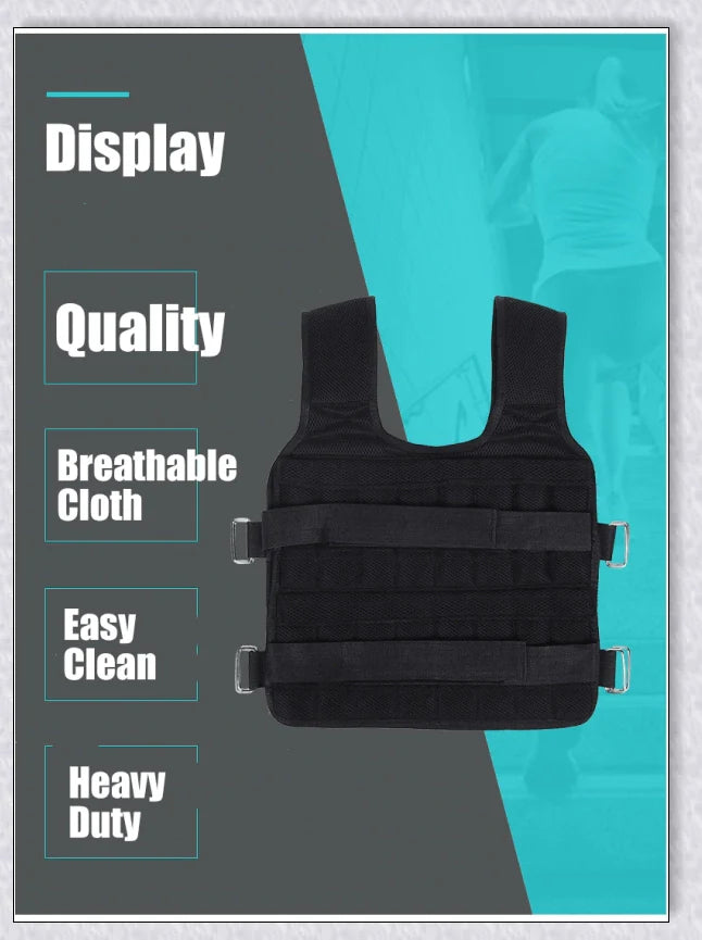 A weighted vest for boxing, bodybuilding, and tactical training, with 32 adjustable pockets to customise the resistance level.
