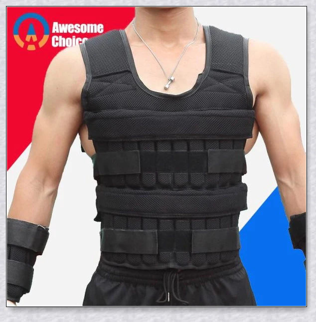 A weighted vest for boxing, bodybuilding, and tactical training, with 32 adjustable pockets to customise the resistance level.