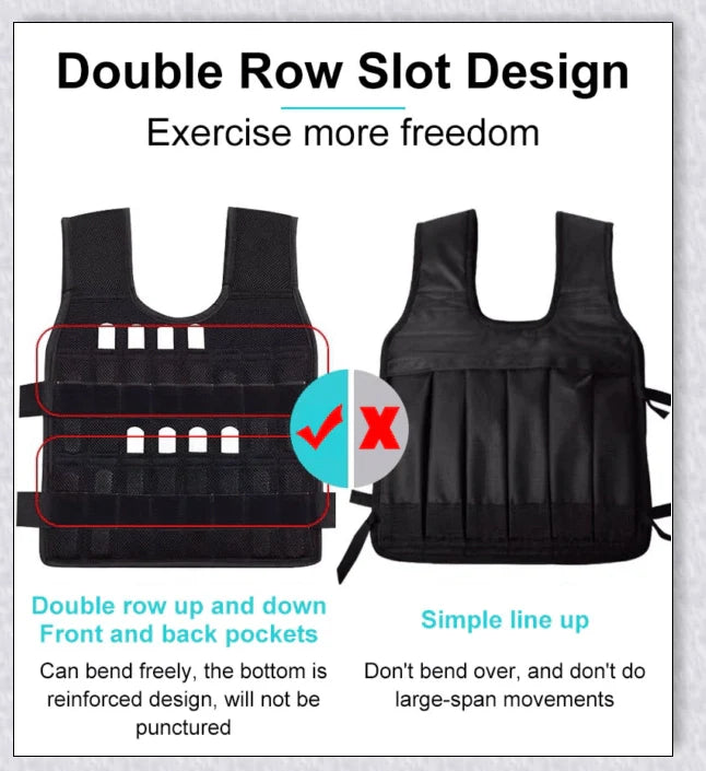 A weighted vest for boxing, bodybuilding, and tactical training, with 32 adjustable pockets to customise the resistance level.