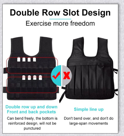 A weighted vest for boxing, bodybuilding, and tactical training, with 32 adjustable pockets to customise the resistance level.