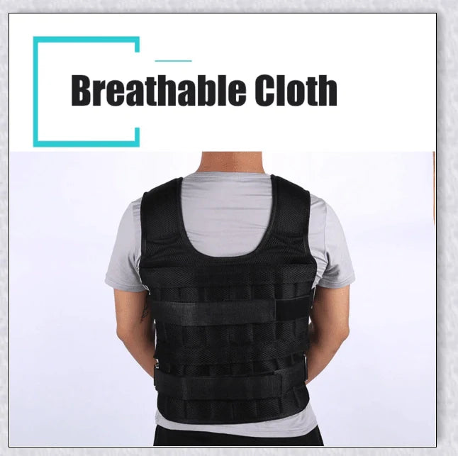A weighted vest for boxing, bodybuilding, and tactical training, with 32 adjustable pockets to customise the resistance level.