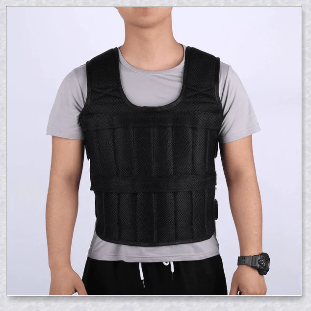 A weighted vest for boxing, bodybuilding, and tactical training, with 32 adjustable pockets to customise the resistance level.