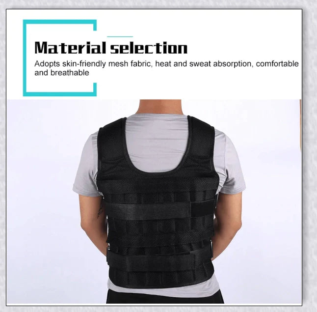 A weighted vest for boxing, bodybuilding, and tactical training, with 32 adjustable pockets to customise the resistance level.