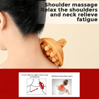 Handheld massage brush made of natural beech wood with smooth massage beads for relaxation and self-care