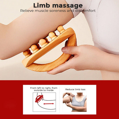 Handheld massage brush made of natural beech wood with smooth massage beads for relaxation and self-care