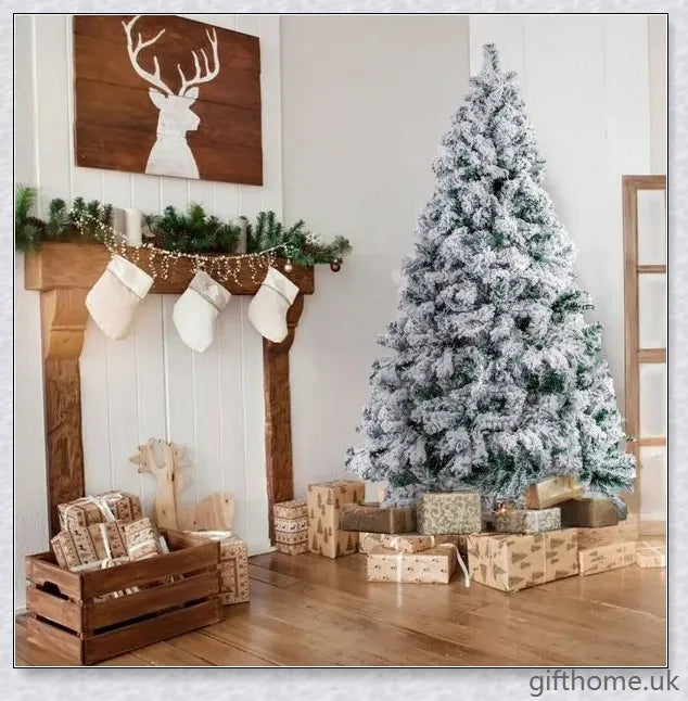 Exclusive White S Effect Artificial Christmas Tree with Flocked Branches and Sturdy Metal Stand