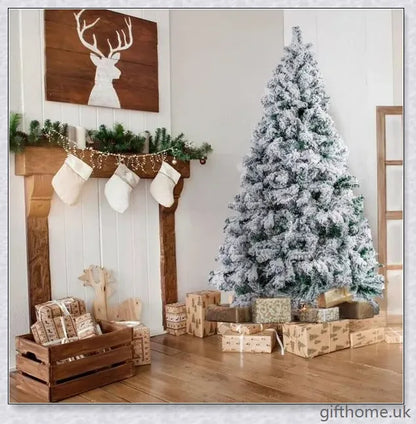 Exclusive White S Effect Artificial Christmas Tree with Flocked Branches and Sturdy Metal Stand