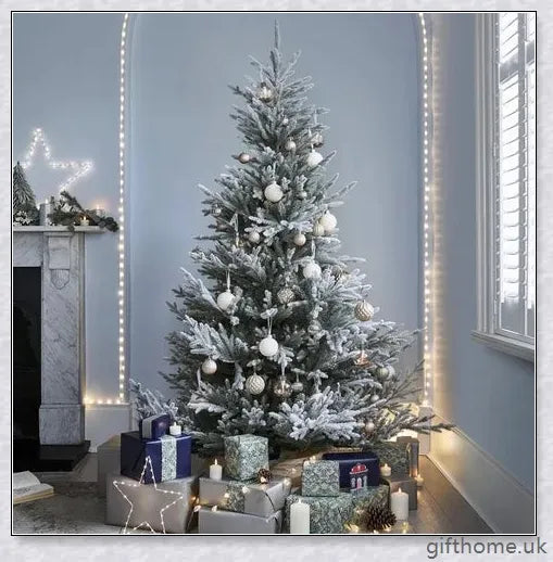 Exclusive White S Effect Artificial Christmas Tree with Flocked Branches and Sturdy Metal Stand