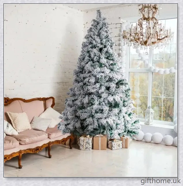 Exclusive White S Effect Artificial Christmas Tree with Flocked Branches and Sturdy Metal Stand