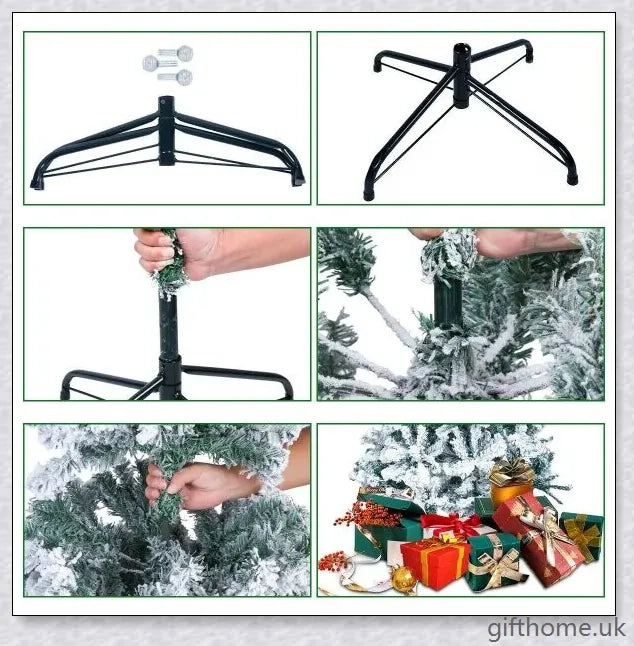 Exclusive White S Effect Artificial Christmas Tree with Flocked Branches and Sturdy Metal Stand