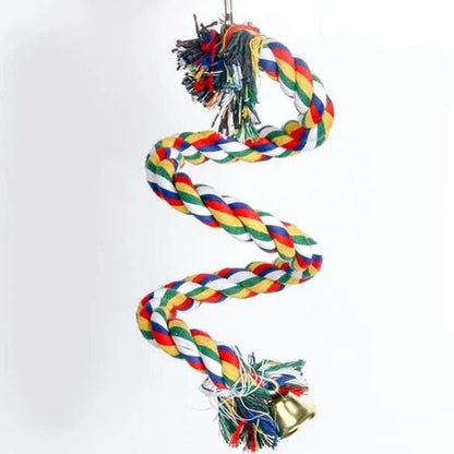 A beautifully crafted woven spiral toy designed to entertain and engage pet birds with its mesmerizing design and premium cotton construction.