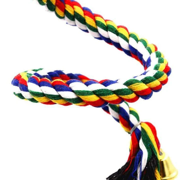 A beautifully crafted woven spiral toy designed to entertain and engage pet birds with its mesmerizing design and premium cotton construction.