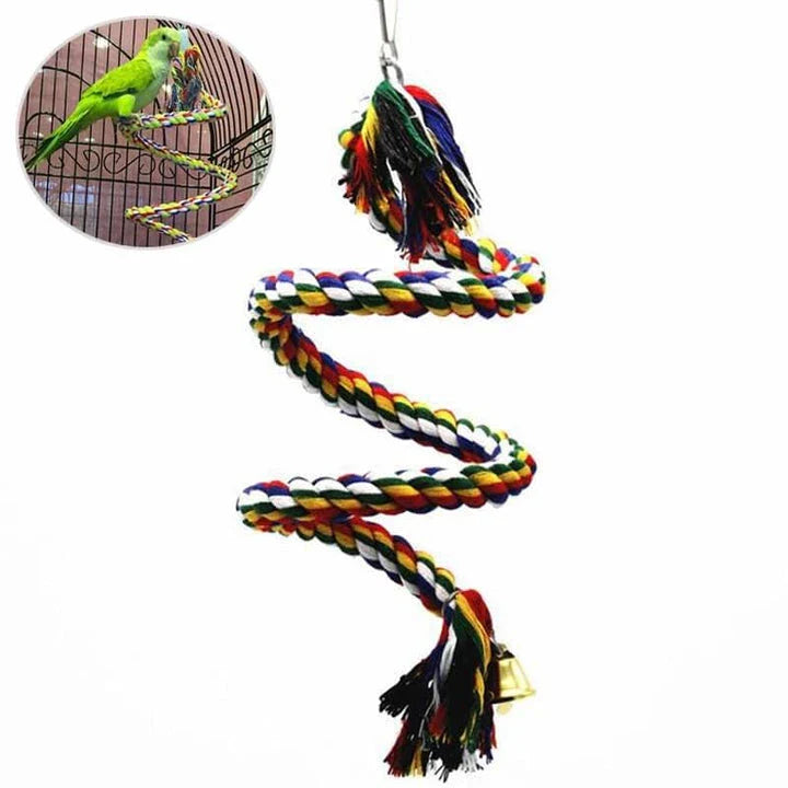 A beautifully crafted woven spiral toy designed to entertain and engage pet birds with its mesmerizing design and premium cotton construction.