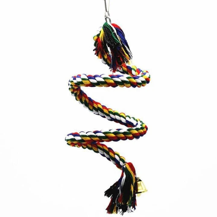 A beautifully crafted woven spiral toy designed to entertain and engage pet birds with its mesmerizing design and premium cotton construction.