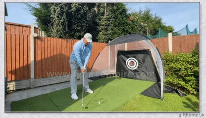 Golf practice driving net with rip-resistant target and wide openings for indoor and outdoor use