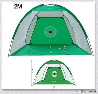 Golf practice driving net with rip-resistant target and wide openings for indoor and outdoor use